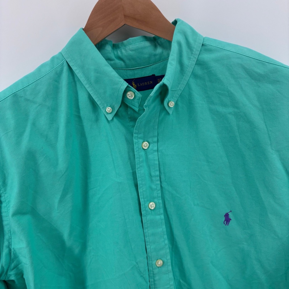 Polo Ralph Lauren Oxford Shirt Mens XLT Tall Teal Summerweight Preppy *FLAW